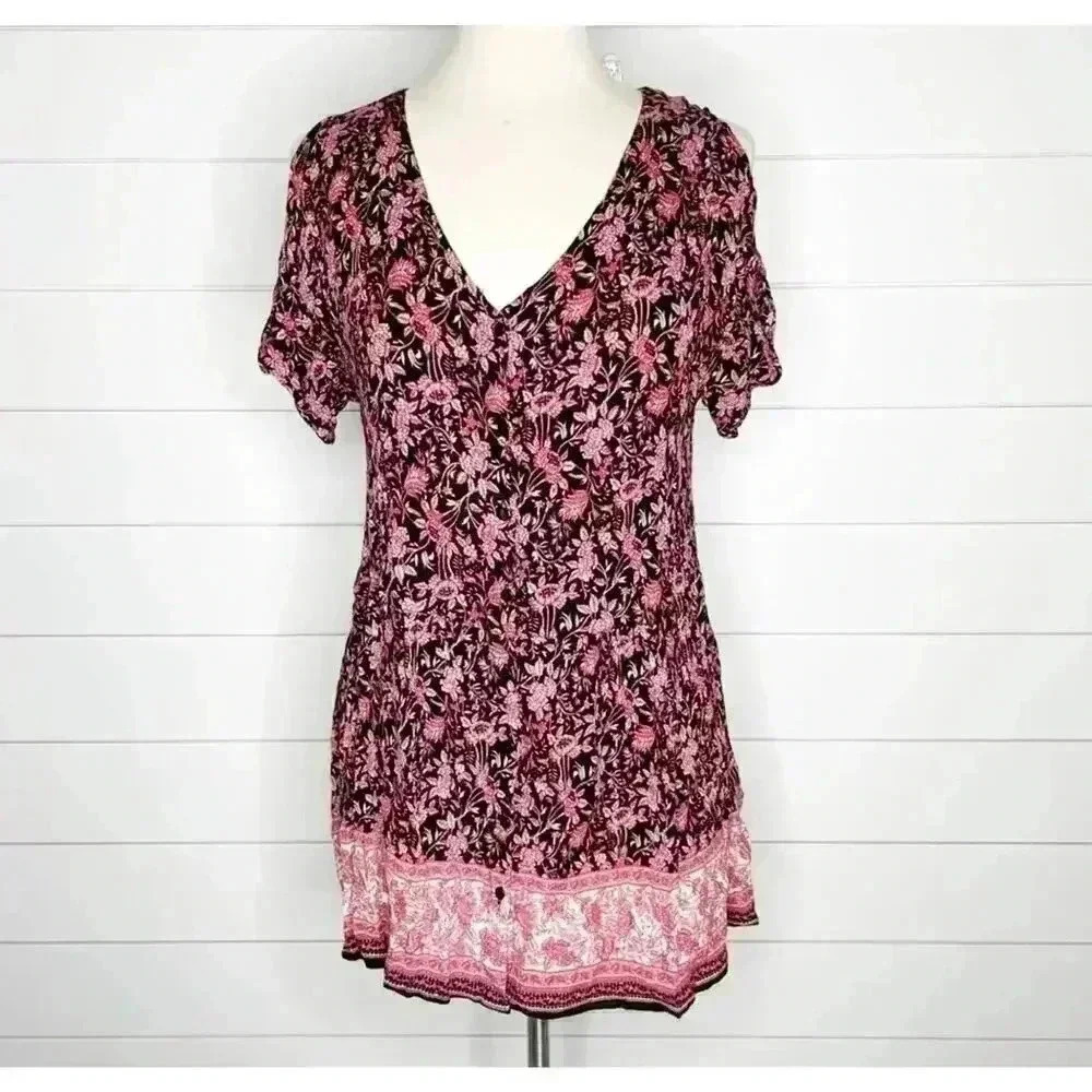 Staring at Stars Cold Shoulder Printed Button Front Tunic Dress Size M